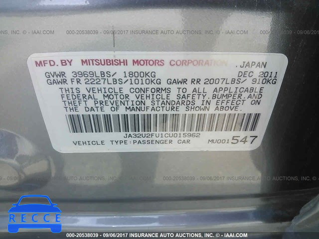2012 Mitsubishi Lancer ES/ES SPORT JA32U2FU1CU015962 image 8