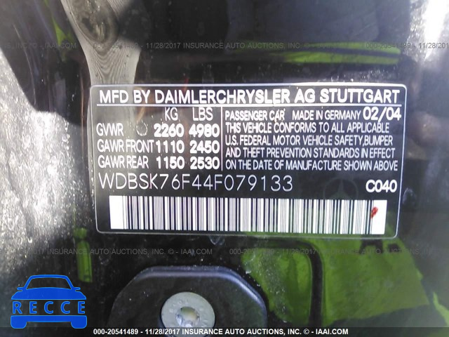 2004 Mercedes-benz SL 600 WDBSK76F44F079133 Bild 8