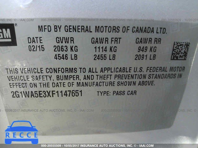 2015 Chevrolet Impala Limited LS 2G1WA5E3XF1147651 Bild 8