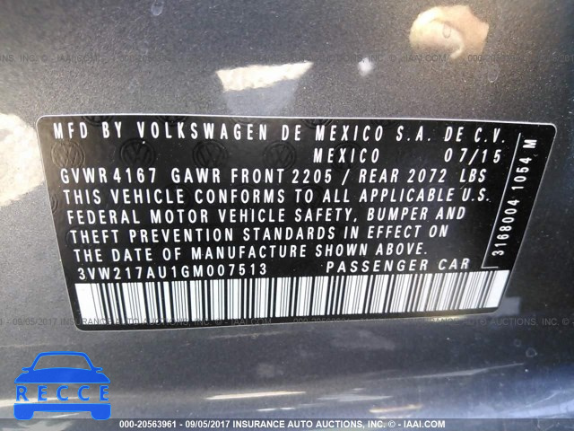 2016 Volkswagen Golf S/SE/SEL 3VW217AU1GM007513 image 8