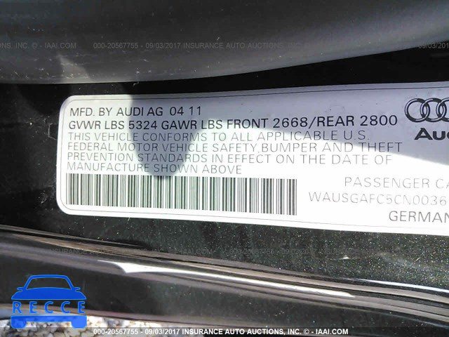 2012 Audi A7 PRESTIGE WAUSGAFC5CN003671 зображення 8