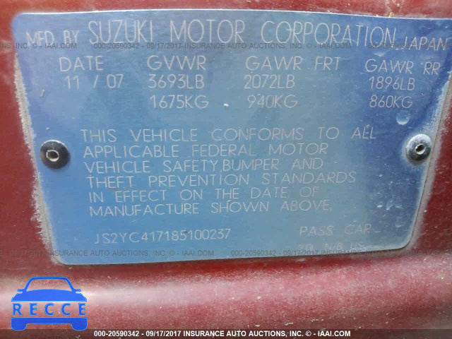 2008 Suzuki SX4 TOURING JS2YC417185100237 зображення 8