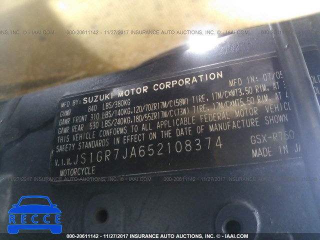 2005 Suzuki GSX-R750 K JS1GR7JA652108374 image 9