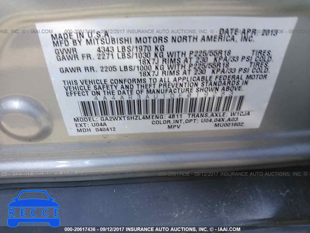 2013 Mitsubishi Outlander Sport ES 4A4AR3AU1DE019283 зображення 8