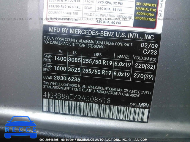 2009 Mercedes-benz ML 350 4JGBB86E79A508618 зображення 8