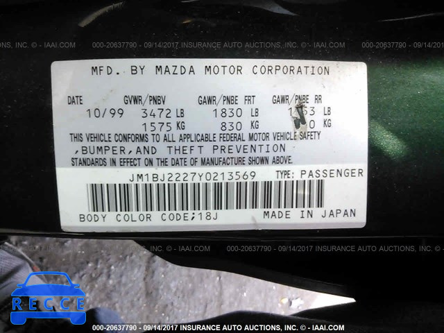 2000 Mazda Protege DX/LX JM1BJ2227Y0213569 image 8