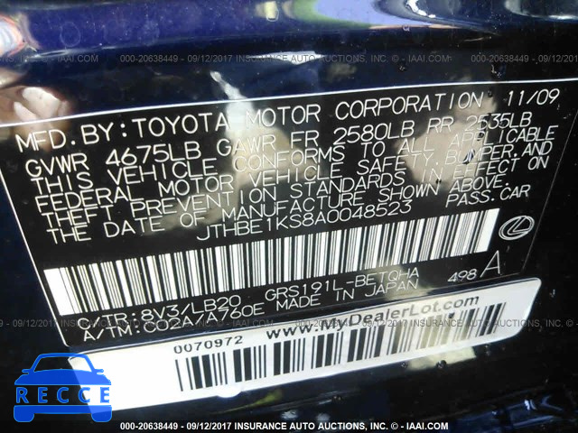 2010 Lexus GS 350 JTHBE1KS8A0048523 image 8