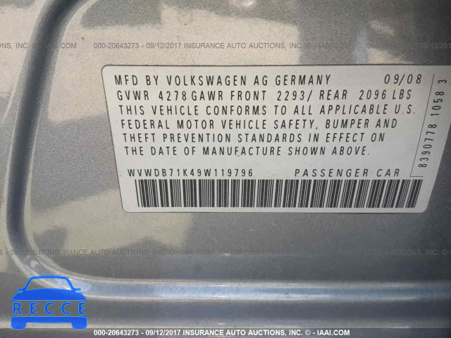 2009 Volkswagen Rabbit WVWDB71K49W119796 image 8