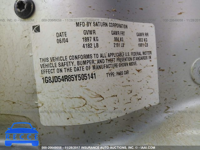 2005 Saturn L300 LEVEL 2 1G8JD54R85Y505141 image 8