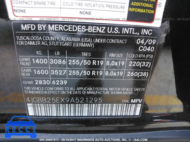 2009 Mercedes-benz ML 4JGBB25EX9A521295 Bild 8