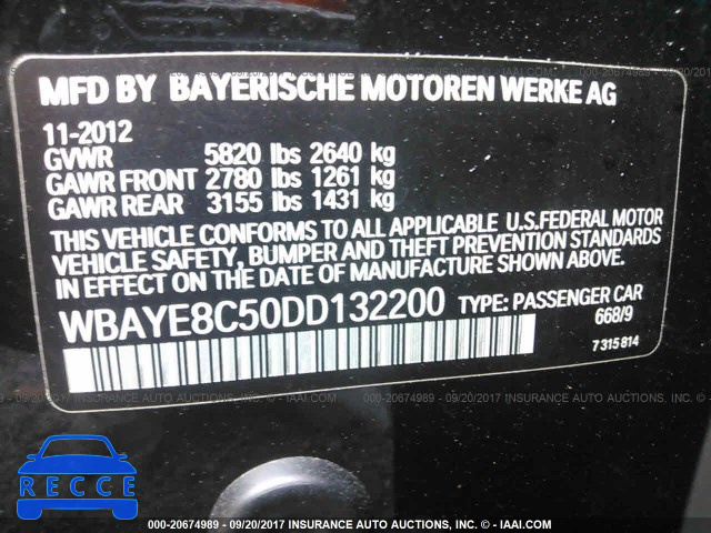 2013 BMW 750 LI WBAYE8C50DD132200 image 8