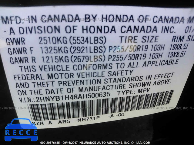 2010 Acura ZDX TECHNOLOGY 2HNYB1H48AH500635 image 8