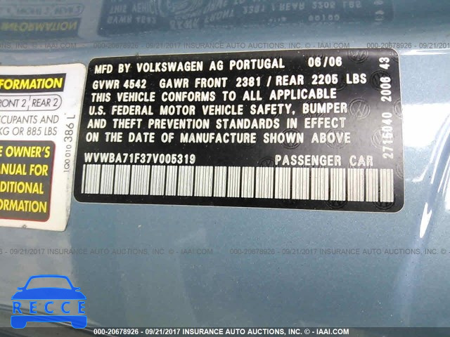 2007 Volkswagen EOS 2.0T WVWBA71F37V005319 зображення 8