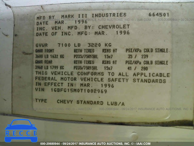 1996 Chevrolet G10 1GBFG15M0T1002969 image 8