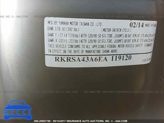 2014 Yamaha YW50 F RKRSA43A6EA119120 зображення 9