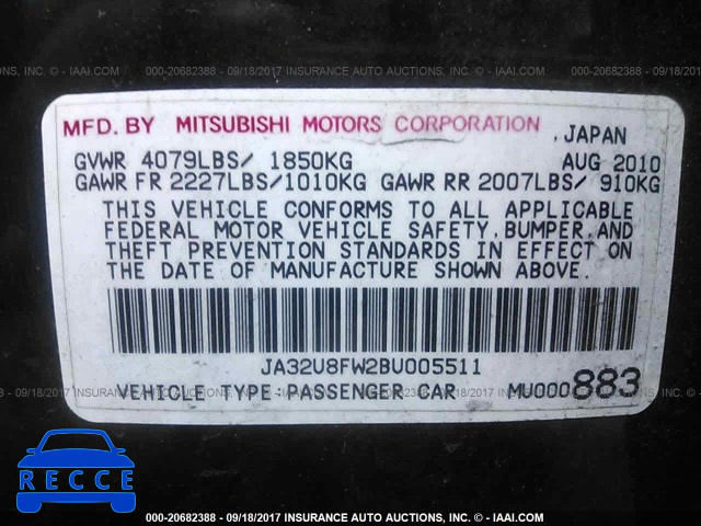 2011 Mitsubishi Lancer GTS JA32U8FW2BU005511 image 8