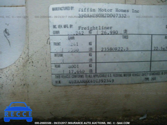 2001 FREIGHTLINER CHASSIS X LINE MOTOR HOME 4UZAAHAK41CJ92549 image 8