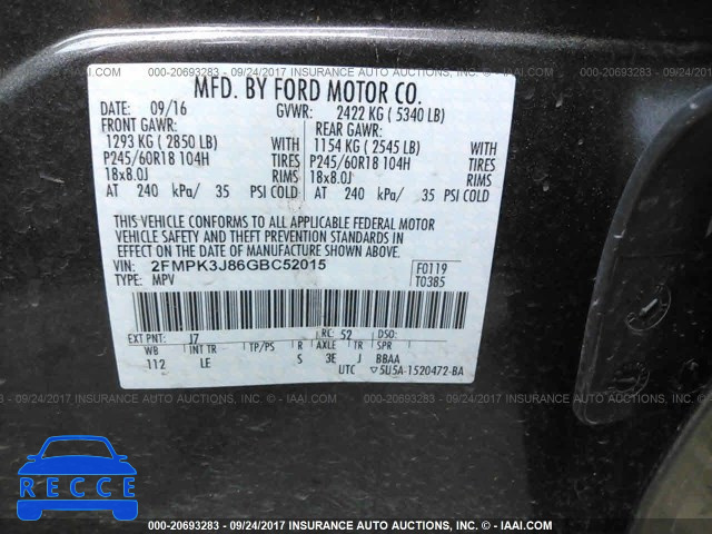 2016 Ford Edge SEL 2FMPK3J86GBC52015 зображення 8