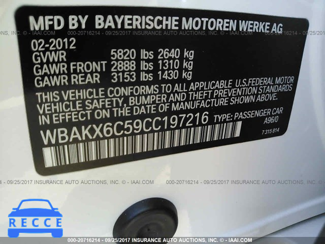 2012 BMW 750 I WBAKX6C59CC197216 image 8