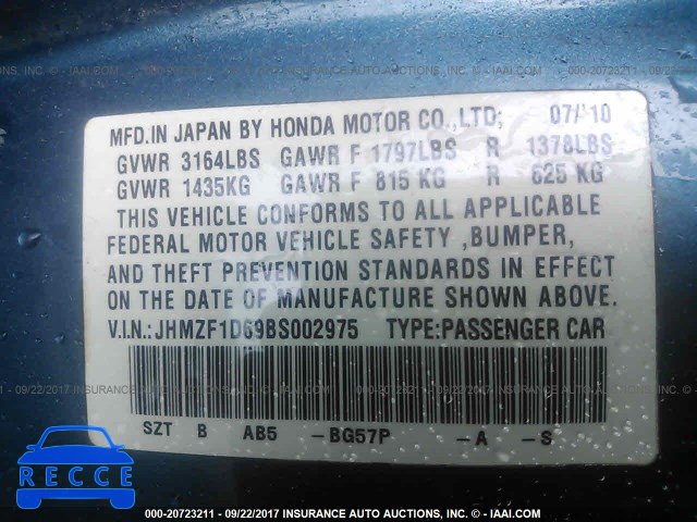 2011 Honda CR-Z EX JHMZF1D69BS002975 image 8