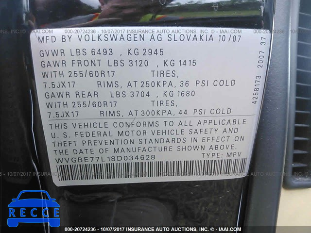 2008 Volkswagen Touareg 2 V6 WVGBE77L18D034628 image 8