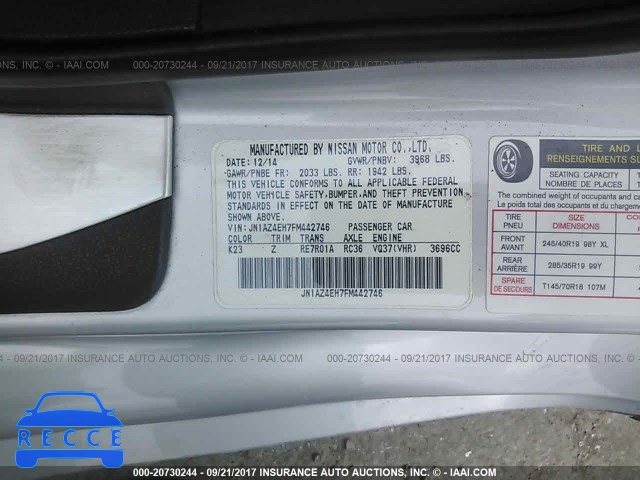 2015 Nissan 370Z TOUR/SPT/TECH/NISMO/TECH JN1AZ4EH7FM442746 зображення 8