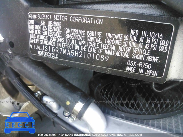 2017 SUZUKI GSX-R750 JS1GR7MA5H2101089 image 9