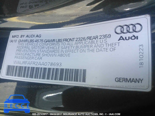 2010 Audi A5 PREMIUM PLUS WAURFAFR2AA078693 image 8