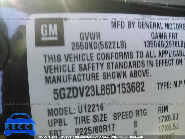 2006 Saturn Relay 3 5GZDV23L86D153682 Bild 8