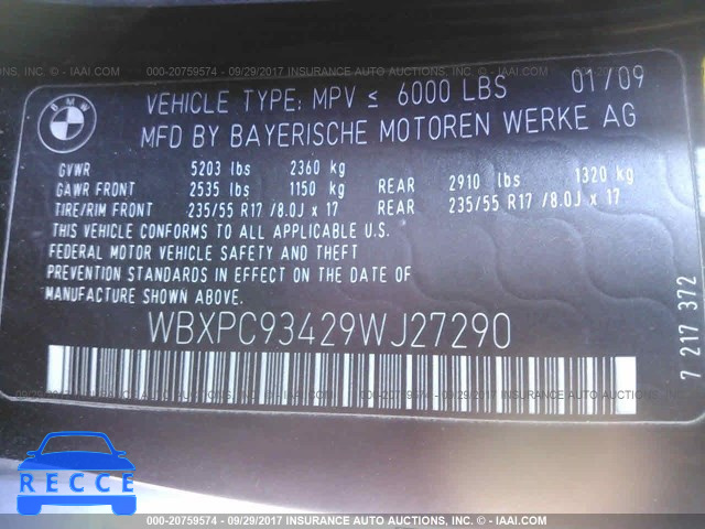 2009 BMW X3 XDRIVE30I WBXPC93429WJ27290 image 8