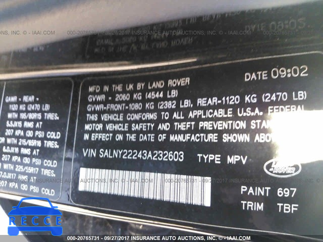 2003 Land Rover Freelander SE SALNY22243A232603 image 8
