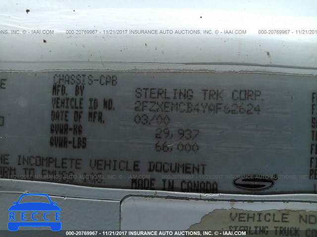 2000 STERLING TRUCK L9500 9500 2FZXEMCB4YAF62624 image 9