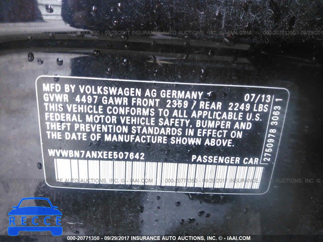 2014 Volkswagen CC SPORT WVWBN7ANXEE507642 image 8