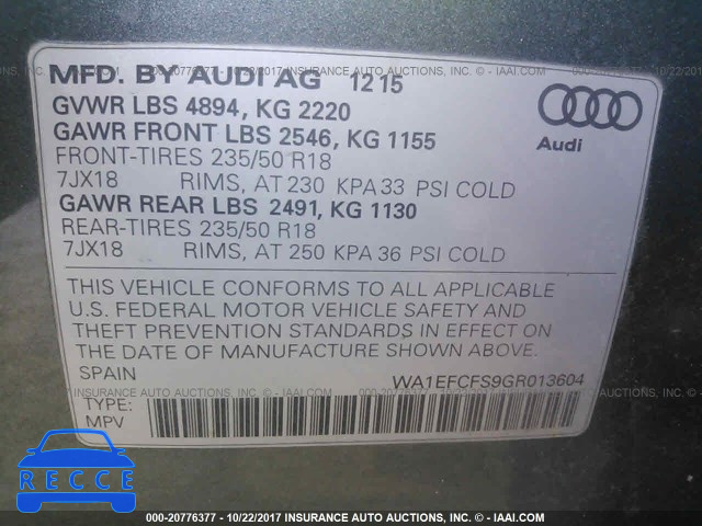 2016 Audi Q3 PREMIUM PLUS WA1EFCFS9GR013604 зображення 8