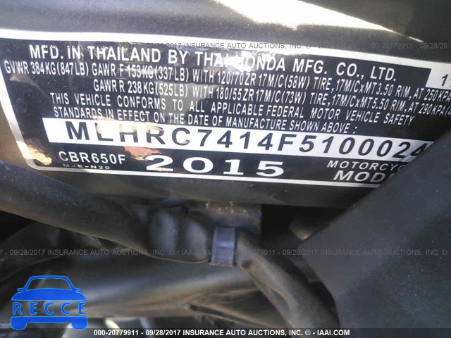 2015 Honda CBR650 F MLHRC7414F5100024 image 9