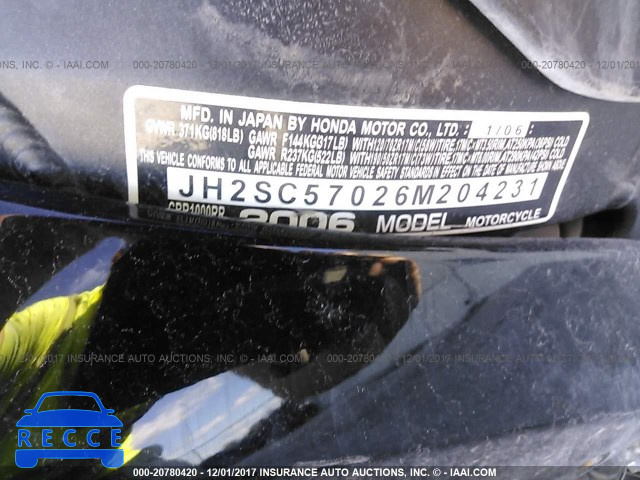 2006 Honda CBR1000 RR JH2SC57026M204231 image 9