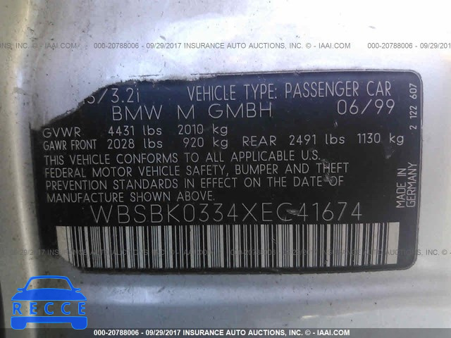 1999 BMW M3 AUTOMATICATIC WBSBK0334XEC41674 зображення 8