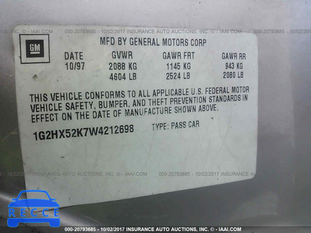 1998 Pontiac Bonneville SE 1G2HX52K7W4212698 image 7