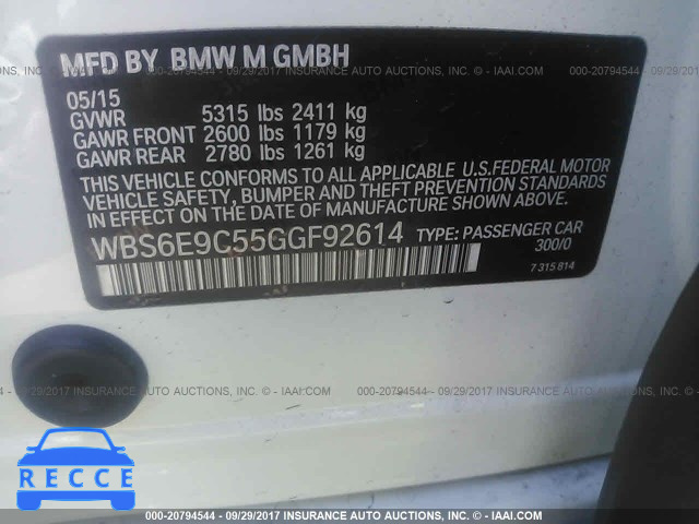 2016 BMW M6 GRAN COUPE WBS6E9C55GGF92614 image 8