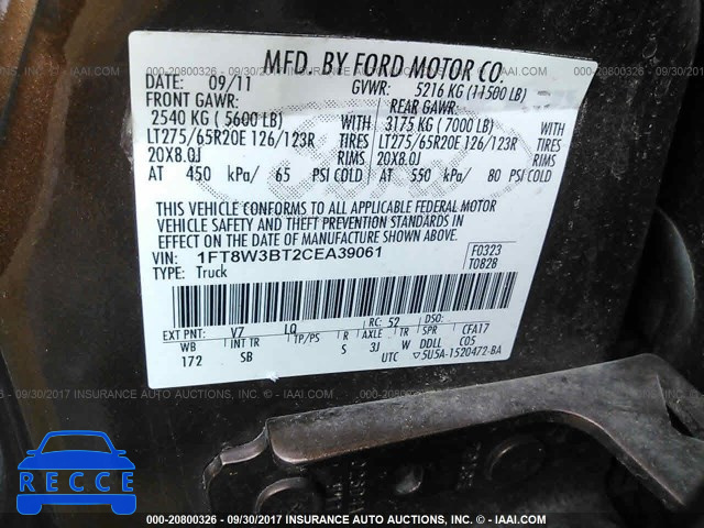 2012 Ford F350 SUPER DUTY 1FT8W3BT2CEA39061 image 8