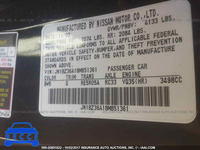 2008 Nissan 350Z ROADSTER JN1BZ36A18M851361 image 8