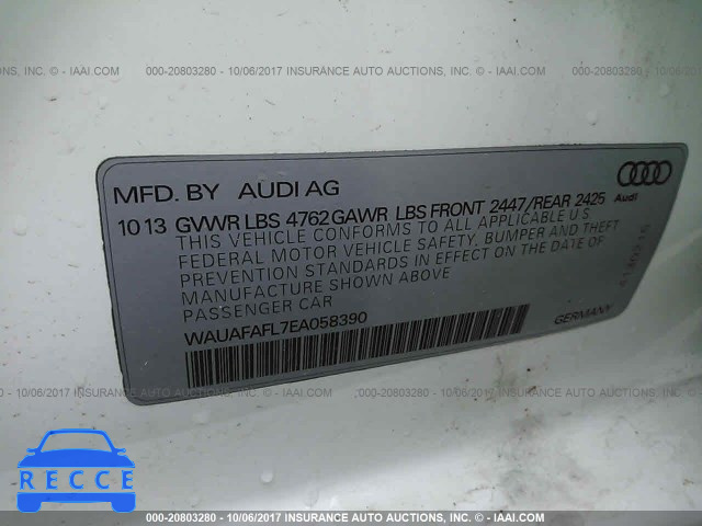 2014 Audi A4 PREMIUM WAUAFAFL7EA058390 зображення 8