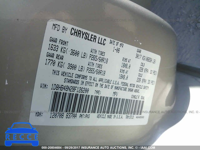 2008 Dodge Durango SLT 1D8HB48N28F126200 image 8