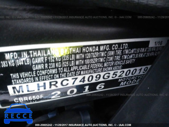 2016 Honda CBR650 F MLHRC7409G5200192 image 9