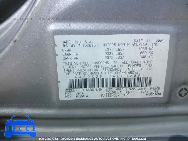 2010 Mitsubishi Galant FE 4A32B2FF7AE002064 image 8