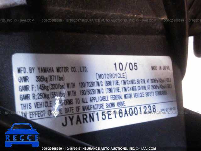 2006 Yamaha YZFR1 JYARN15E16A001238 image 9