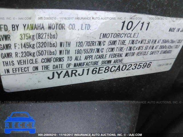 2012 Yamaha YZFR6 JYARJ16E8CA023596 Bild 9