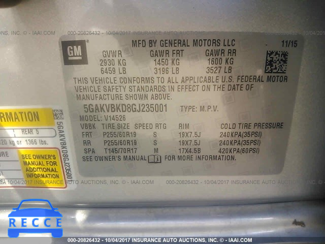 2016 Buick Enclave 5GAKVBKD8GJ235001 image 8