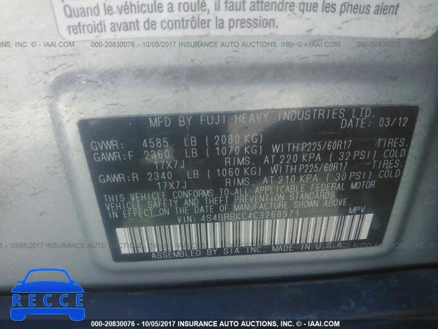 2012 Subaru Outback 2.5I LIMITED 4S4BRBKC4C3268971 image 8