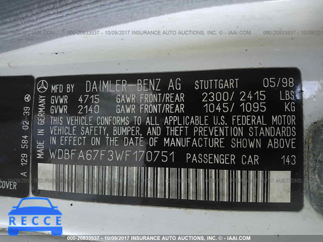 1998 Mercedes-benz SL 500 WDBFA67F3WF170751 image 8
